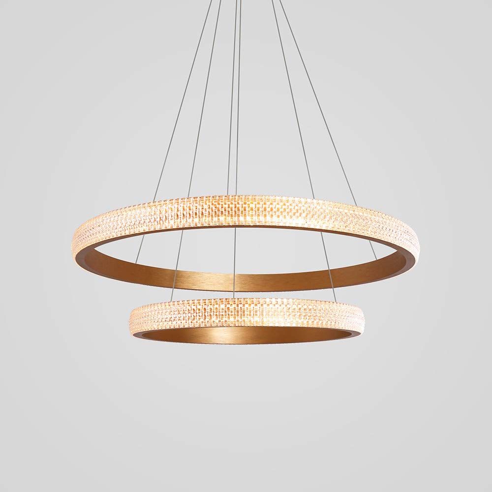 AIRUI 2-Licht Kreis Kronleuchter LED Gold Ring Hängelampe Kreativ Modern Pendelleuchte Wohnzimmer Schlafzimmer Esszimmer Deckenbeleuchtung,WarmLight-60+80cm