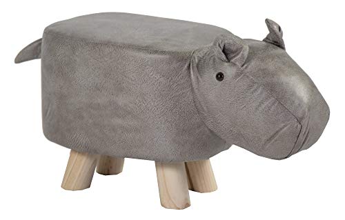 colourliving Kinderhocker Holz Tierhocker Nilpferd Kinderhocker Hocker gepolstert Sitzhocker Hippo (grau)