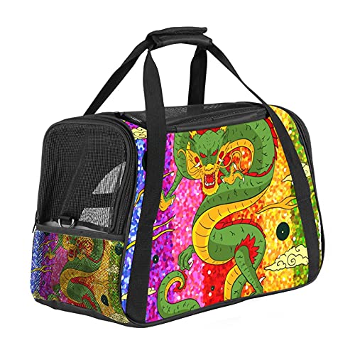 Xingruyun Hundetragetasche Drachen-Regenbogen-Streifen Katzentragetasche Faltbare Transporttasche Atmungsaktiv Haustiertasche Für Katzen Und Hunden 43x26x30 cm