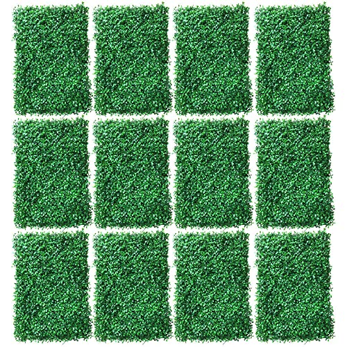 TRIEBAN 12 Stück 40X60cm Künstliche Pflanzen Wand Gefälschte Rasen Buchsbaum Grass Sichtschutz Pflanzenwand Matte mit künstlichen Pflanzen Hecke Sichtschutz Efeu Pflanze Wand Grass Wand UV-Geschützt