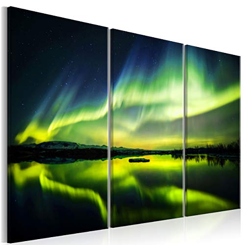 decomonkey Bilder Polarlicht 120x80 cm 3 Teilig Leinwandbilder Bild auf Leinwand Vlies Wandbild Kunstdruck Wanddeko Wand Wohnzimmer Wanddekoration Deko Nordlicht Nacht Island