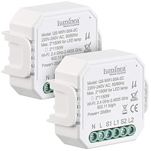 Luminea Home Control Smart Home Schalter: 2er-Set WLAN-Unterputz-2-Kanal-Lichtschalter mit App & Sprachsteuerung (WiFi-Schalter Alexa)