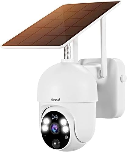 JideTech Solar Überwachungskamera Aussen Akku 14400mAh, 1080P PTZ WiFi Dome WLAN Kamera mit Solarpanel, PIR und Radar Erkennung, Farb-Nachtsicht, 2-Wege-Audio, 20M Nachtsicht, SD-Kartenslothtsicht