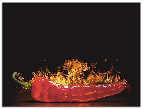 Artland Spritzschutz Küche aus Alu für Herd Spüle 80x60 cm Küchenrückwand mit Motiv Essen Lebensmittel Gewürze Chili Flammen Modern Dunkel Rot S7PR