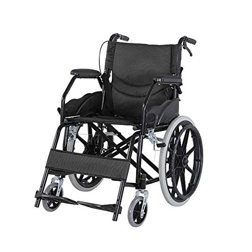 CANDYANA Leichte Carbon Steel Rollstuhl Folding Armlehnen mit Anti-Dekubitus-Kissen für Reisen Stuhl Ältere,Schwarz