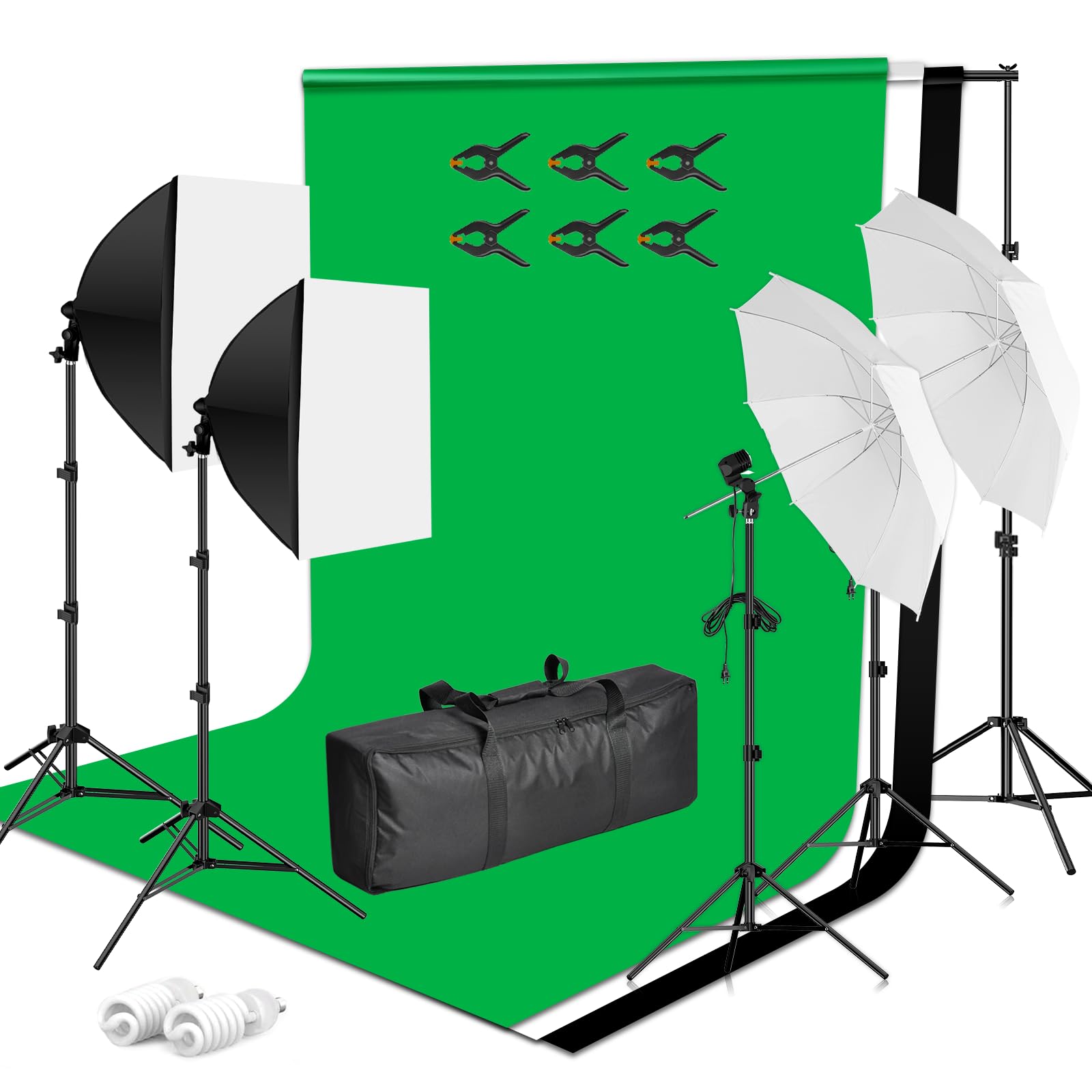 EMART Hintergrund-Unterstützungssystem, 3 Farb-Hintergründe, Softbox-Beleuchtungsset für Fotografie, Fotostudio, Videoaufnahmen, Produktporträt