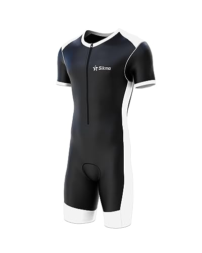 Sikma Herren Radsportanzug gepolstert einteilig Trisuit Bike Top Short, schwarz / weiß, S