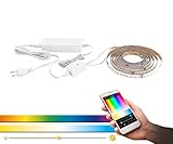 EGLO connect LED Band 3m STRIPE-C, Smart Home Leuchtband, RGB Band selbstklebend und kürzbar, Material: Kunststoff, Farbe: Weiß, dimmbar, Weißtöne und Farben einstellbar