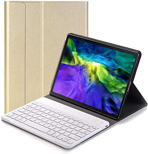 YGoal Tastatur Hülle für Pro 11 2020,(QWERTY Englische Layout) Ultradünn PU Leder Schutzhülle mit Abnehmbarer drahtloser Tastatur für Pro 11 2020 Tablet, Gold