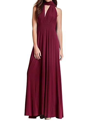 Damen Frauen Elgant V-Ausschnitt Brautjungfernkleid Infinity Abendkleid Geknotetem Multiway Rückenfrei Neckholder Cocktailkleid # Burgund XL