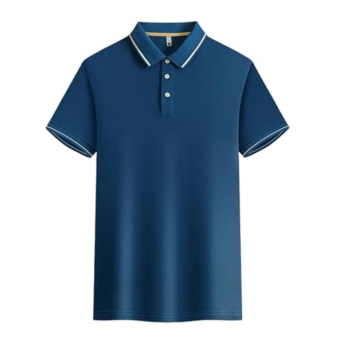 OTBEHUWJ T-Shirt Shirt Herren Sommer Herren Kurzarm Polo Shirt Herrengeschäft Casual Polo Shirt-Blauer See-XL