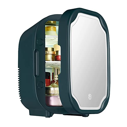 Samnuerly Tragbarer Schönheitskühlschrank mit LED-Lampen-Schminkspiegel, 8-Liter-Mini-Kosmetikkühlschrank Kleiner Kühlschrank für Hautpflege, Schlafzimmer oder Reisen,Pink (Grün)