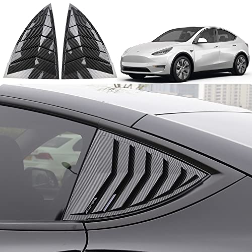 für Tesla Model Y Hintere Seitenfenster Lamellen 2PCS ABS Air Vent Scoop Louvers Fensterabdeckungen Sun Rain Shade Vent Cool-Style für Tesla-Modell Y 2019-2023 Außenzubehör(Bright Carbon Fiber)