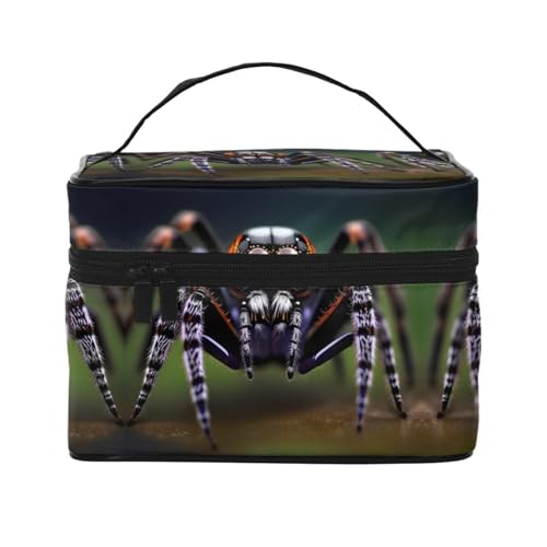 Tropische Regenwald-Spinnen, stilvoll und praktisch, eine unverzichtbare Reise-Kosmetiktasche mit extra großen Fächern und Reißverschluss, wasserdicht, Schwarz , Einheitsgröße