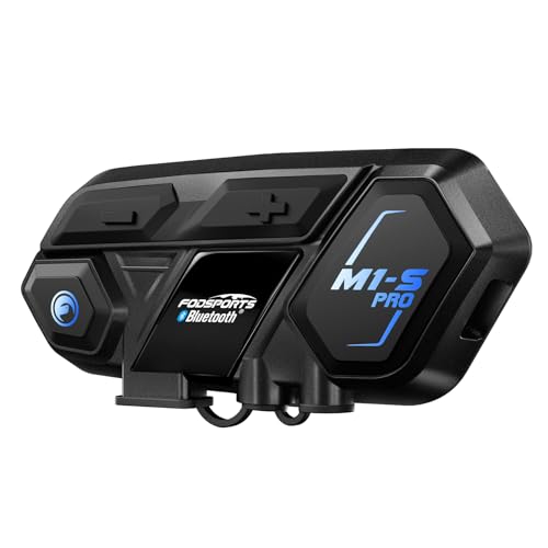 FODSPORTS M1S PRO Motorrad Headsets Mit Hi-Fi, CVC-Geräuschreduzierung, Freisprechanrufen, GPS-Sprachführung, 900-mAh-Akku, Wasserdichter Funktion, 8-Wege-Gegensprechanlage Bluetooth Motorrad Headset