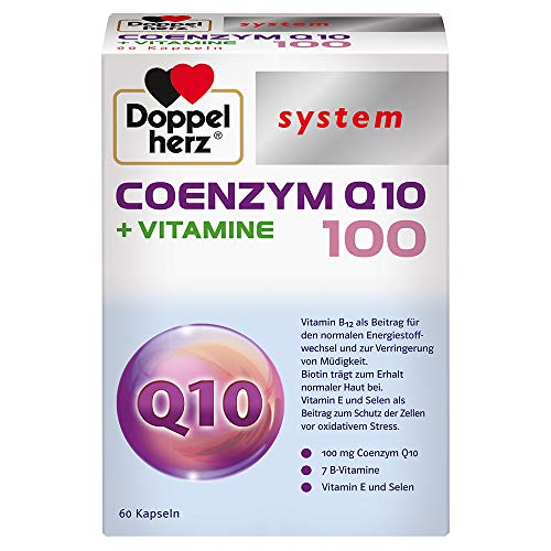 Doppelherz system COENZYM Q10 100 + VITAMINE – Mit Vitamin B1 und Vitamin B12 als Beitrag zur normalen Funktion des Energiestoffwechsels und Nervensystems – 60 Kapseln