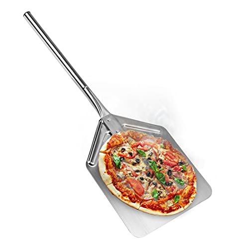 Levivo Pizzaschaufel, XXL Pizzaschieber mit großer Auflagefläche und abnehmbarer Griffverlängerung, auch für große und tiefe Öfen geeignet, aus rostfreiem Stahl, ca. 35 cm Schaufeldiagonale