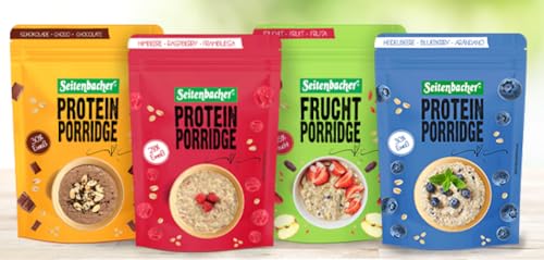 Seitenbacher Testpaket Protein Porridge I Schokolade I Himbeere I Frucht I Blaubeere I Eiweiß I weizenfrei I Vollkorn I Hafer 1x4er Pack (4x500g)