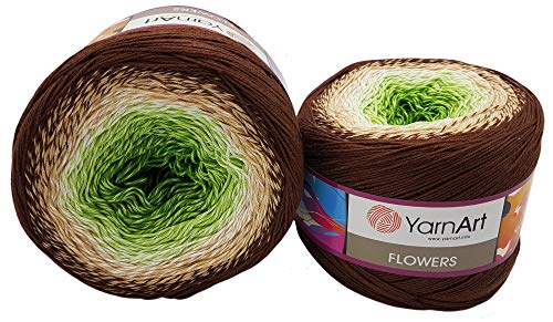 YarnArt Flowers 500 Gramm Bobbel Wolle Farbverlauf, 55% Baumwolle, Bobble Strickwolle Mehrfarbig (braun beige weiß grün 272)