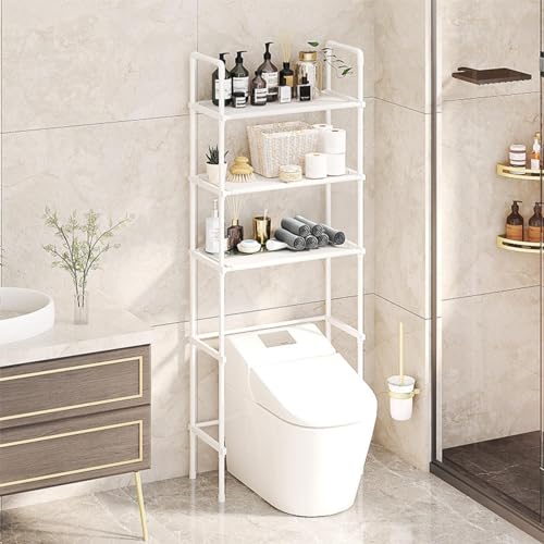 Toilettenregal Waschmaschinenregal Badezimmerregal Bad WC Stand Regal mit 3 Ablagen in schwarz platzsparend, leicht zu montieren,White