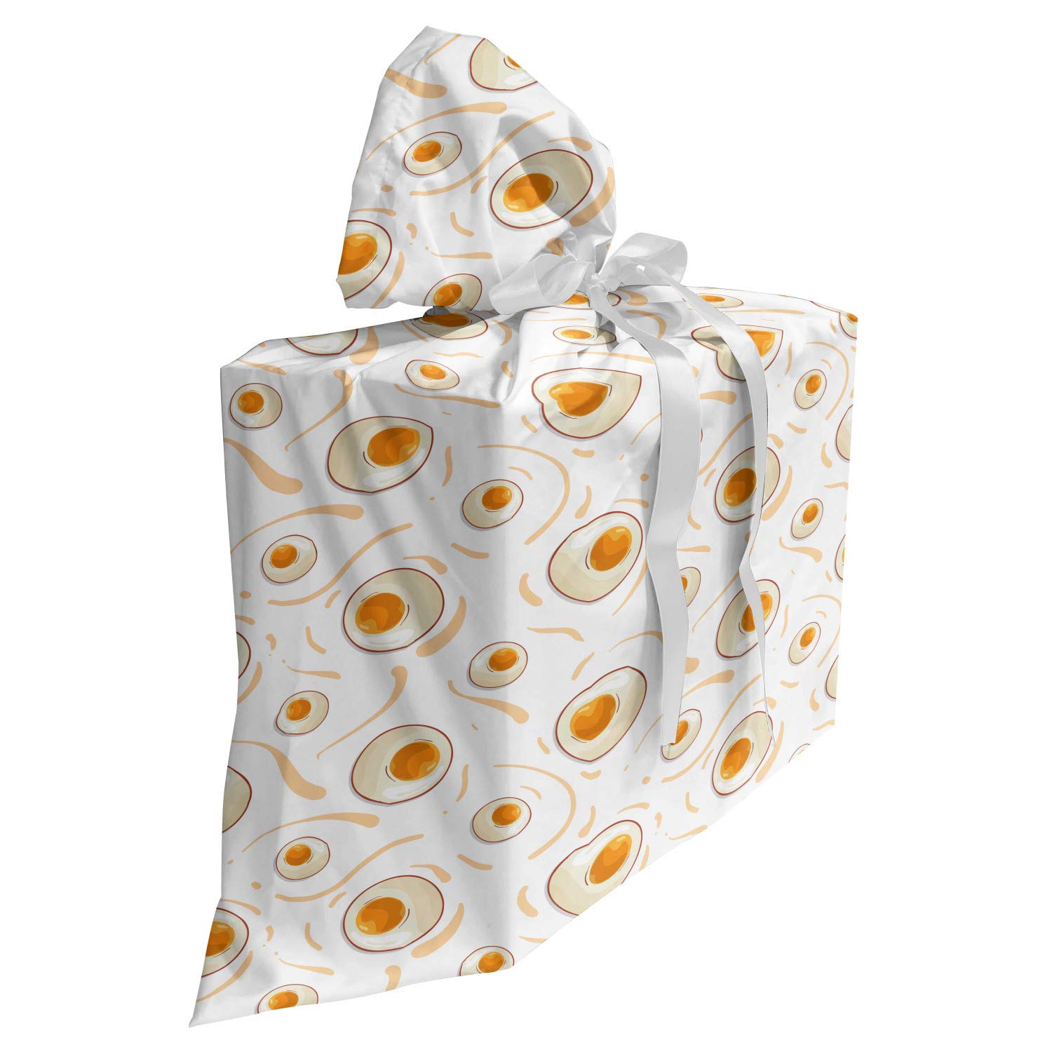 ABAKUHAUS Ei Baby Shower Geschänksverpackung aus Stoff, Gesunde Beakfast Muster, 3x Bändern Wiederbenutzbar, 70 x 80 cm, Marigold Pfirsich-Creme