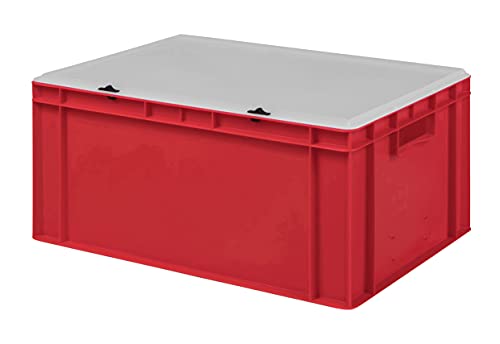 Design Eurobox Stapelbox Lagerbehälter Kunststoffbox in 5 Farben und 16 Größen mit transparentem Deckel (matt) (rot, 60x40x28 cm)