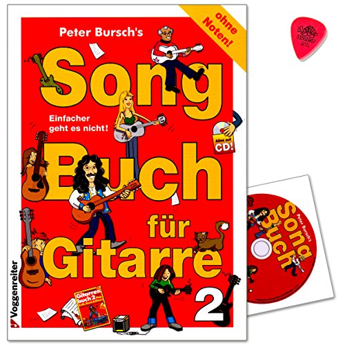 Peter Bursch's Songbuch für Gitarre 2 - Ohne Noten! - Die Songs sind in leicht singbare Tonarten transponiert und mit allen Griffen und Spieltechniken - Notenbuch mit CD, PLEK 9783802404542