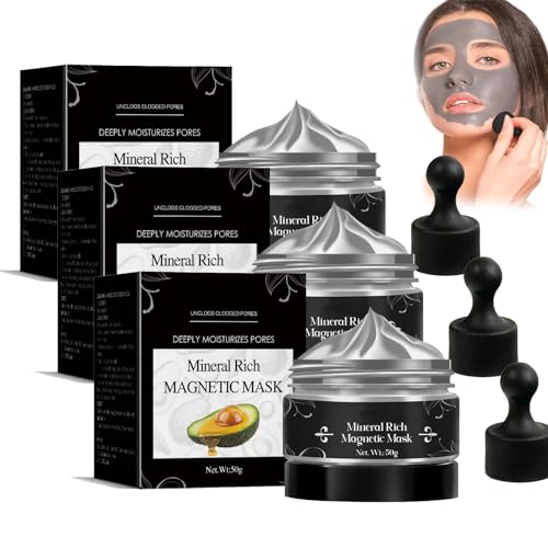 Magnetische Gesichtsmaske, Mineralreiche Magnetmaske, Mitesser-Entferner-Maske, Porenreinigungsmaske, Entsperrt verstopfte Poren, Gesichtsmaske Reinigung und Tiefenreinigung (3pcs)