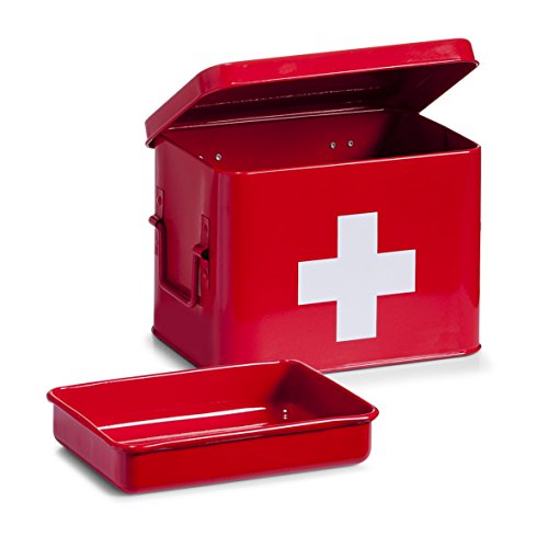 Zeller 18115 Medizin-Box, Metall, rot, ca. 21,5 x 16 x 16 cm