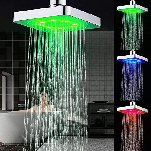 Regendusche Duschkopf, 8 Zoll Einbauduschkopf Kopfbrause Regenduschkopf 7 LED RGB Brausekopf Quadratisch Regendusche