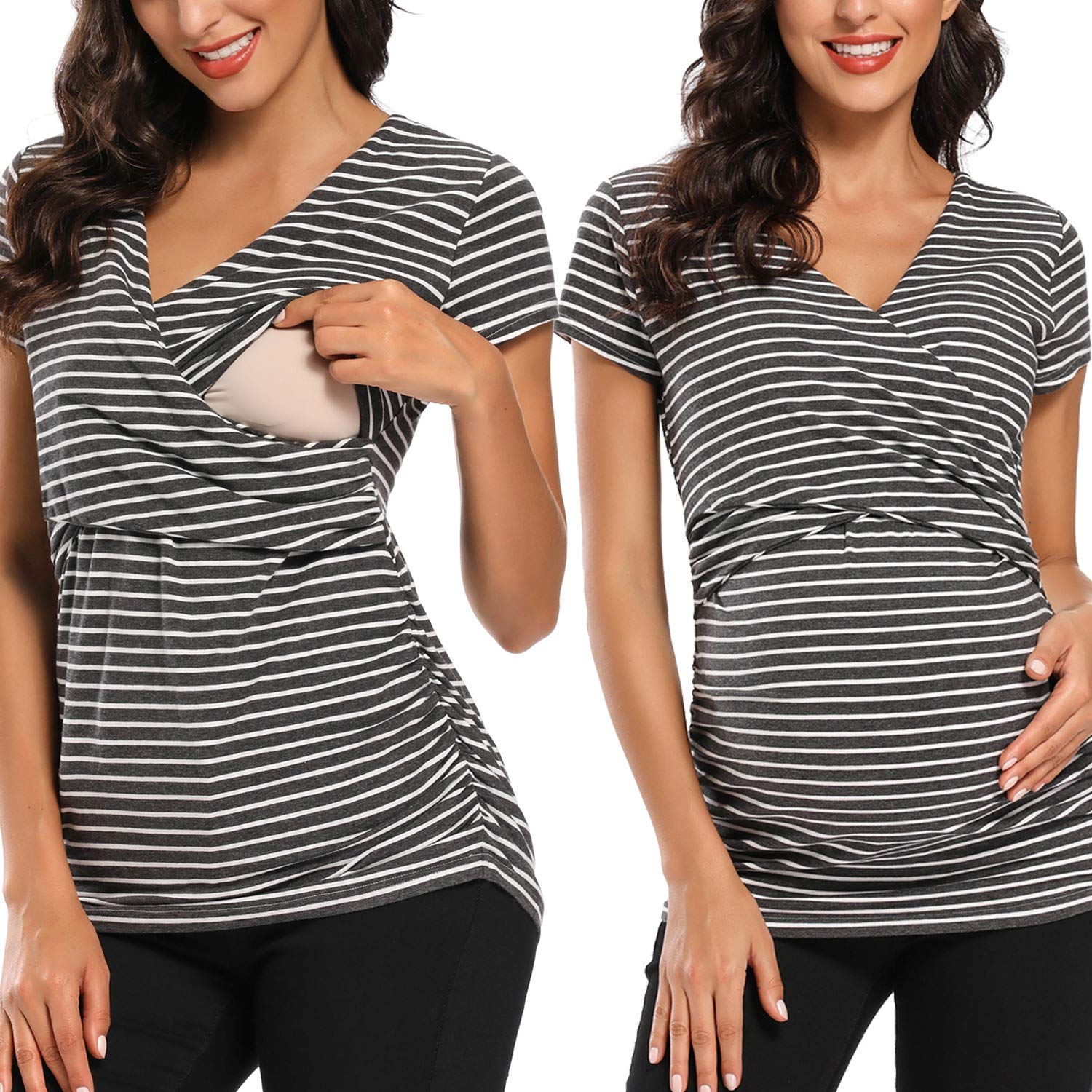 Love2Mi Stillshirt Kurzarm & Langarm Stillkleidung Umstandsshirt Schwangerschaft T-Shirt Nursing Umstandstop