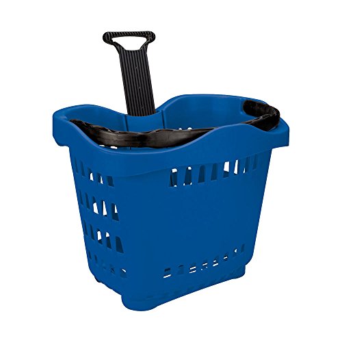 3 x Einkaufskorb Kunststoff rollbar / mit Griff / 55 Liter Fassungsvermögen / blau