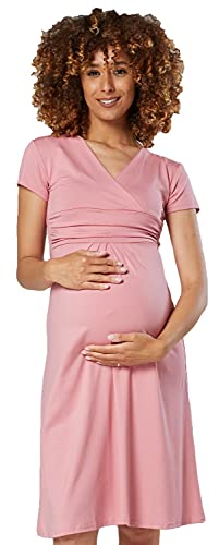 Happy Mama Boutique Damen Viskosejersey Umstandskleid Schwangerschafts Kleid Kurzarm 108p (Altrosa, 36, S)