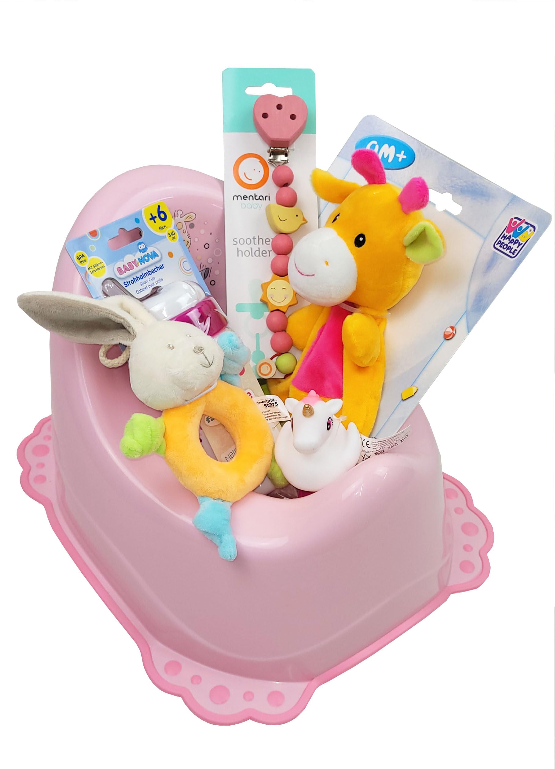 Premium Präsente Baby Geschenkkorb Mädchen Geschenk zur Geburt oder Taufe pink (Klein)