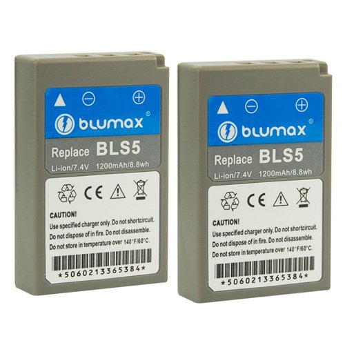 Blumax 2X Akku für Olympus BLS-5 / BLS-50 | 1100mAh | kompatibel mit Olympus Stylus 1 1s Pen E-PL2 E-PL3 E-PL5 E-PL6 E-PL7 E-P3 E-PM1 E-PM2 - OMD E-M10 und E-M10 Mark II