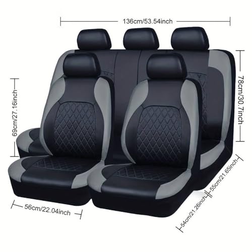 9 Stück Auto Leder Sitzbezüge Set, für Ford Kuga MF MA DM2 3/2/1.Gen 2008-2024 Wasserdicht Schonbezug für Vordersitze und Rücksitze,D Grey