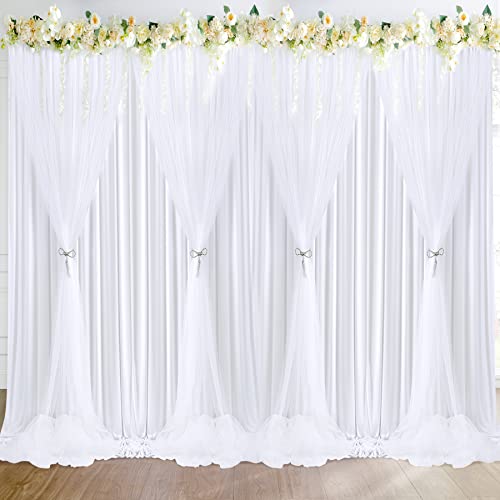 HBBMAGIC Dual Layer Weiß Tüll Hintergrund Vorhang für Hochzeit Falte Weiß Tüll Hintergrund Vorhänge für Baby Party Geburtstag Fotowand W150cm×H300cm 1 Stücke