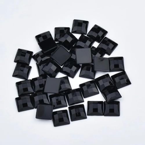 WAJIJD 8 10 12 14 16 mm quadratische Kristall-AB-Acryl-Strassapplikationen mit Flacher Rückseite, Nicht heiß fixierbare Kristallsteine zum Nähen, Basteln, Schwarz, 14 mm, 200 Stück
