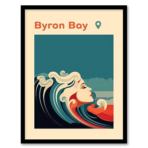 The Seaside Calls Byron Bay Beach Australia Modern Woman of the Waves Sea Siren Ocean Artwork Framed Wall Art Print A4
