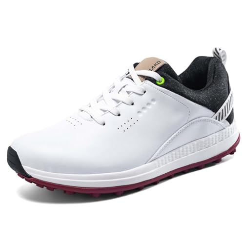 NGARY Herren Golfschuhe Spikeless wasserdicht Atmungsaktive Golf Sport Schuhe für Golf Training Große Größe,Weiß,44 EU
