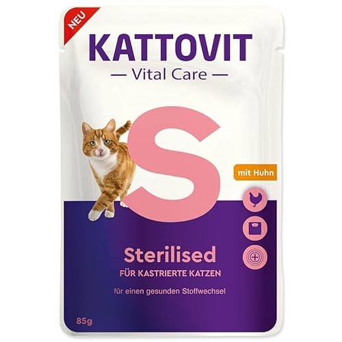 KATTOVIT Vital Care Sterilised Huhn | 24x85g |Nassfutter in Sauce für Katzen |