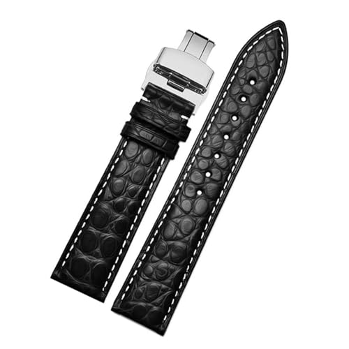 HDTVTV 14-24mm Leder Watchband Ersatzschand für Männer und Frauen, Schwarzer weißer Silver, 16mm