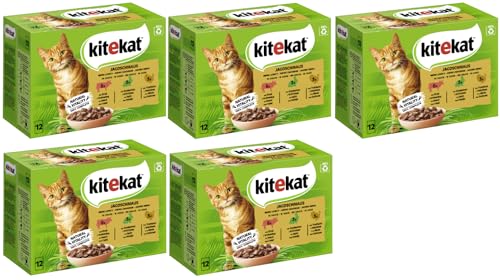 KITEKAT Portionsbeutel Multipack Katzenfutter Nassfutter (5X 12x85g, Jagdschmaus in Sauce)