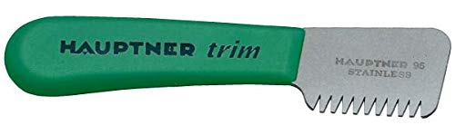 Hauptner 68531000 Trimmmesser "Hauptner trim" links 13 cm, extra grobzahnig, zum großflächigen Abtrimmen von Deckhaar, grün