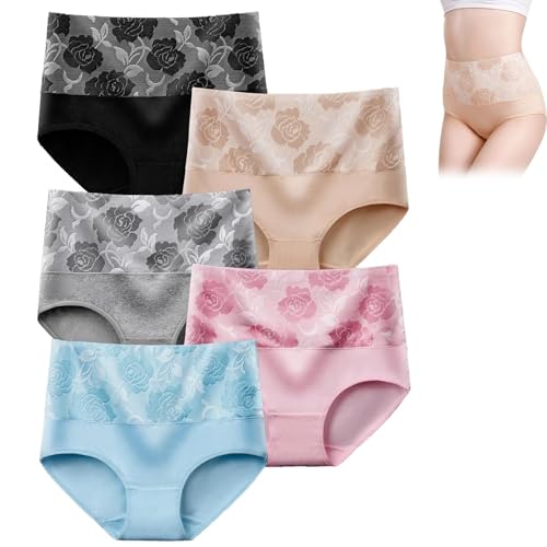 Bloomypink High Waist Incontinence Panties, Leakproof Underwear for Women Incontinence Leak Proof Protective Pants (5XL,5pcs A)