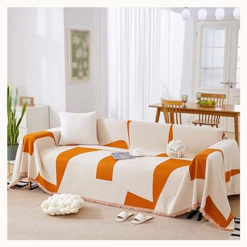 HMGAQNP Sofabezug rutschfest gestrickt Überwurf Decke Bohemian Dekor Möbelbezüge mit Quasten doppelseitige Decke für 2–4 Kissen Couch Sofabezug Decke(D,70.8 * 165.3in)