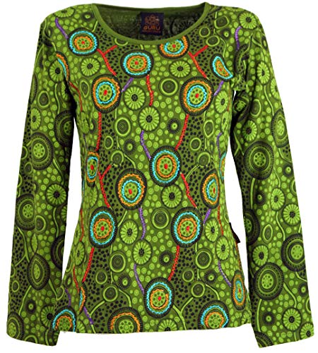 Guru-Shop Besticktes Langarmshirt Hippie Chic Retro, Damen, Schwarz/grün, Baumwolle, Size:S (36), Pullover, Longsleeves & Sweatshirts Alternative Bekleidung
