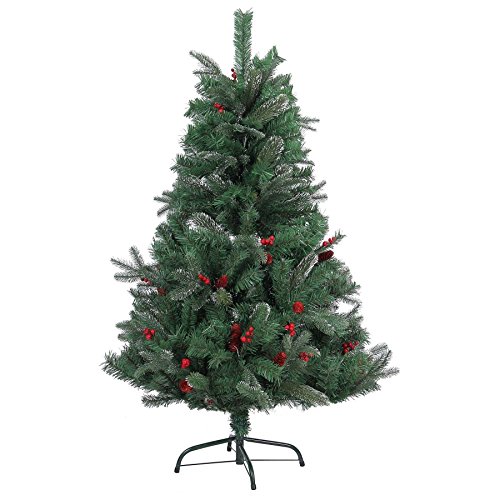 6 ft natürlich verziert Künstlicher Weihnachtsbaum mit gefrosteter Tipps, rot Zapfen und Barries