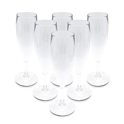 DOJA Barcelona | Plastik Champagnergläser | 60 ml | 6er Pack | Flöten Gläser | 195x68x2 mm | Transparentes Polycarbonat Plastik | Wiederverwendbare Hartplastik Gläser | für Hochzeit, Champagner