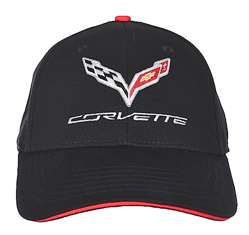 JH DESIGN GROUP Herren Chevy Corvette C7 Logo Cap verstellbare schwarze Mütze, rot / schwarz, Einheitsgröße